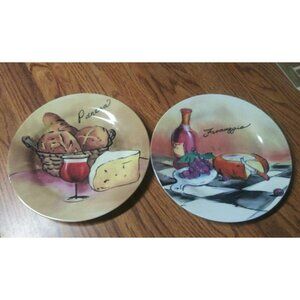 2 Appetizer Plates Pacific Island Creations Ceramic Panera Fromaggio Cheese EUC